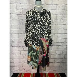 John Mark Boho Sheer Patchwork Houndstooth Long Blouse/Dress/Swim Cover/Tunic